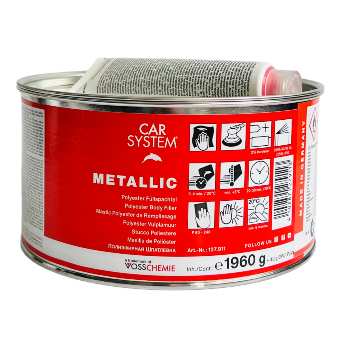 Шпатлевка 2К полиэфирная с алюминием METALLIC, серебристая (2.0кг)