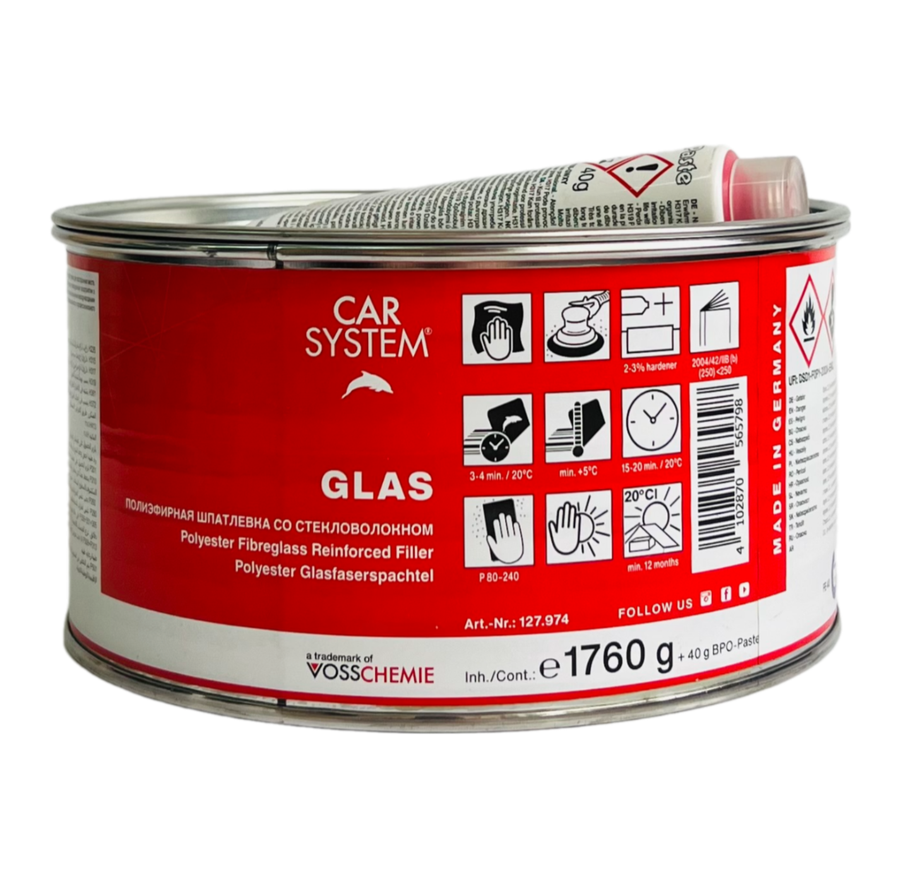 Шпатлевка 2К полиэфирная со стекловолокном GLAS, зеленая (1.8кг)